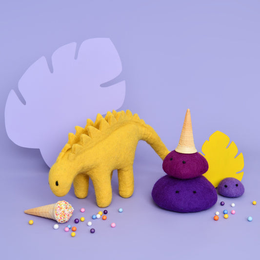 Sunny Stegosaurus | Large Yellow Stegosaurus | Felt Dinosaur Toy