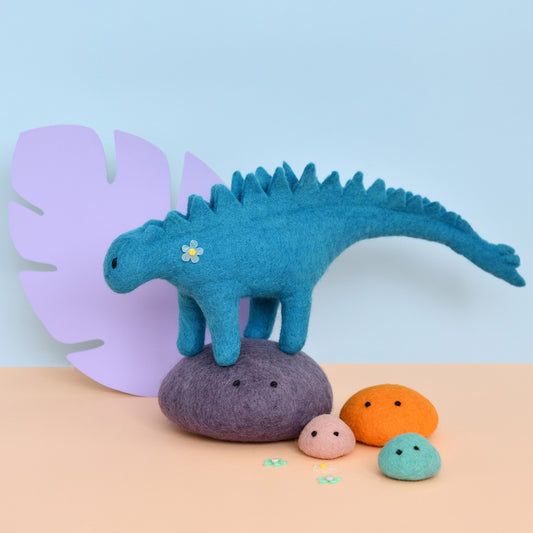 Large Blue Stegosaurus | Felt Dinosaur Toy