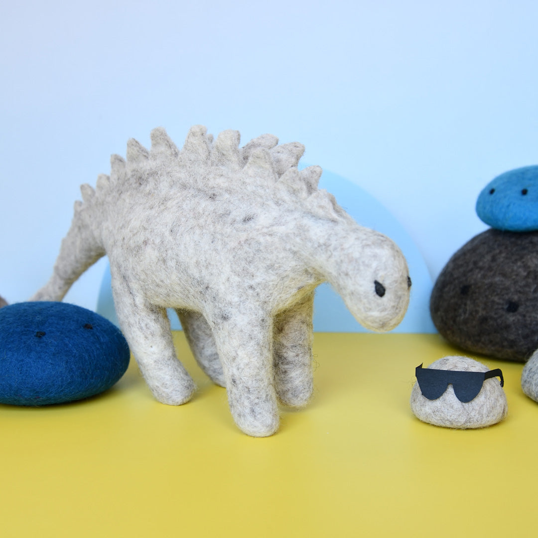 Large Grey Marle Felt Stegosaurus | Handmade Dinosaur Toy