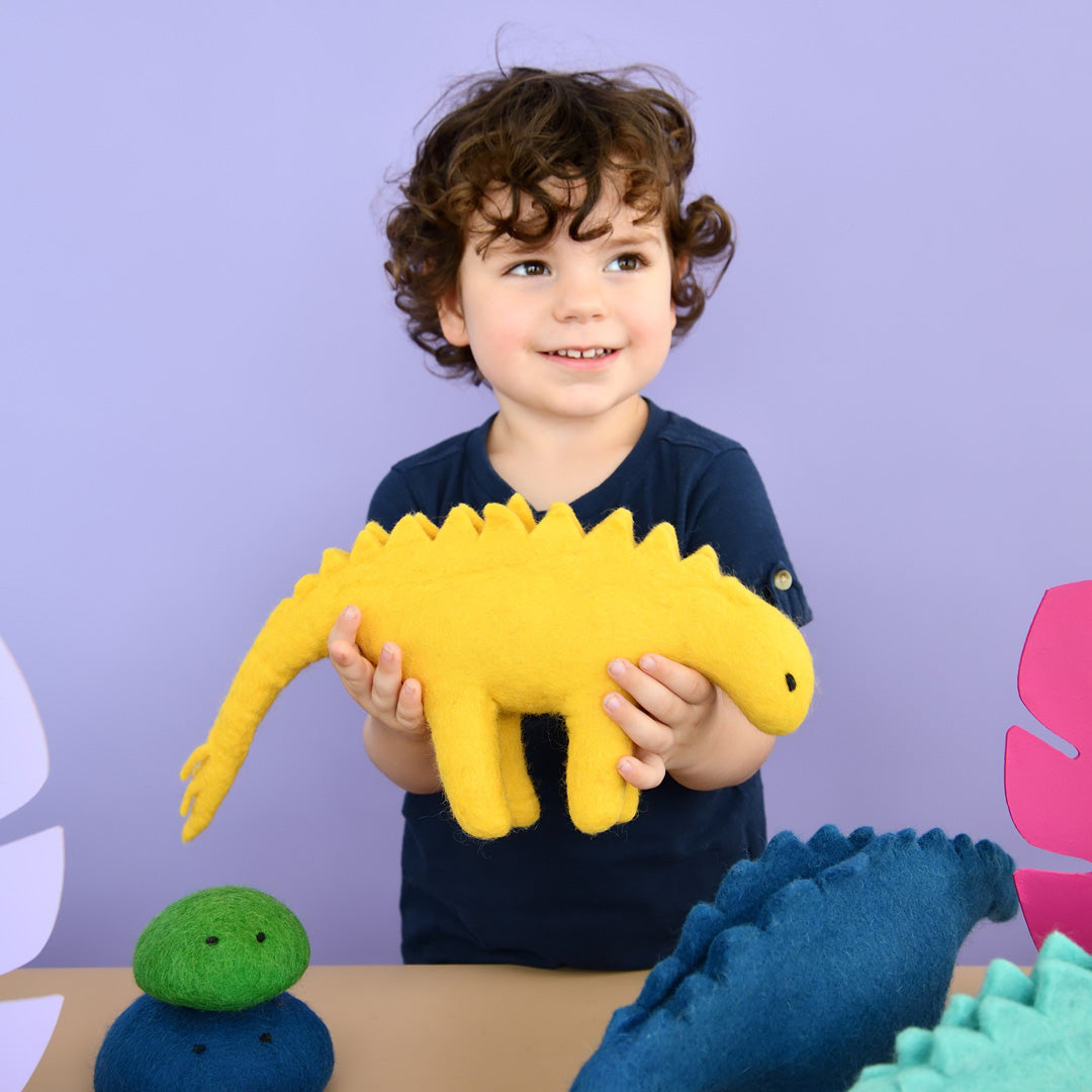 Sunny Stegosaurus | Large Yellow Stegosaurus | Felt Dinosaur Toy