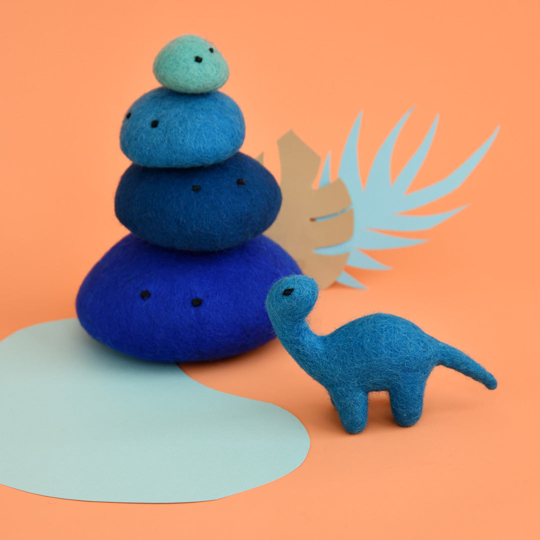 Baby Brontosaurus | Mini Blue Felt Dinosaur Toy