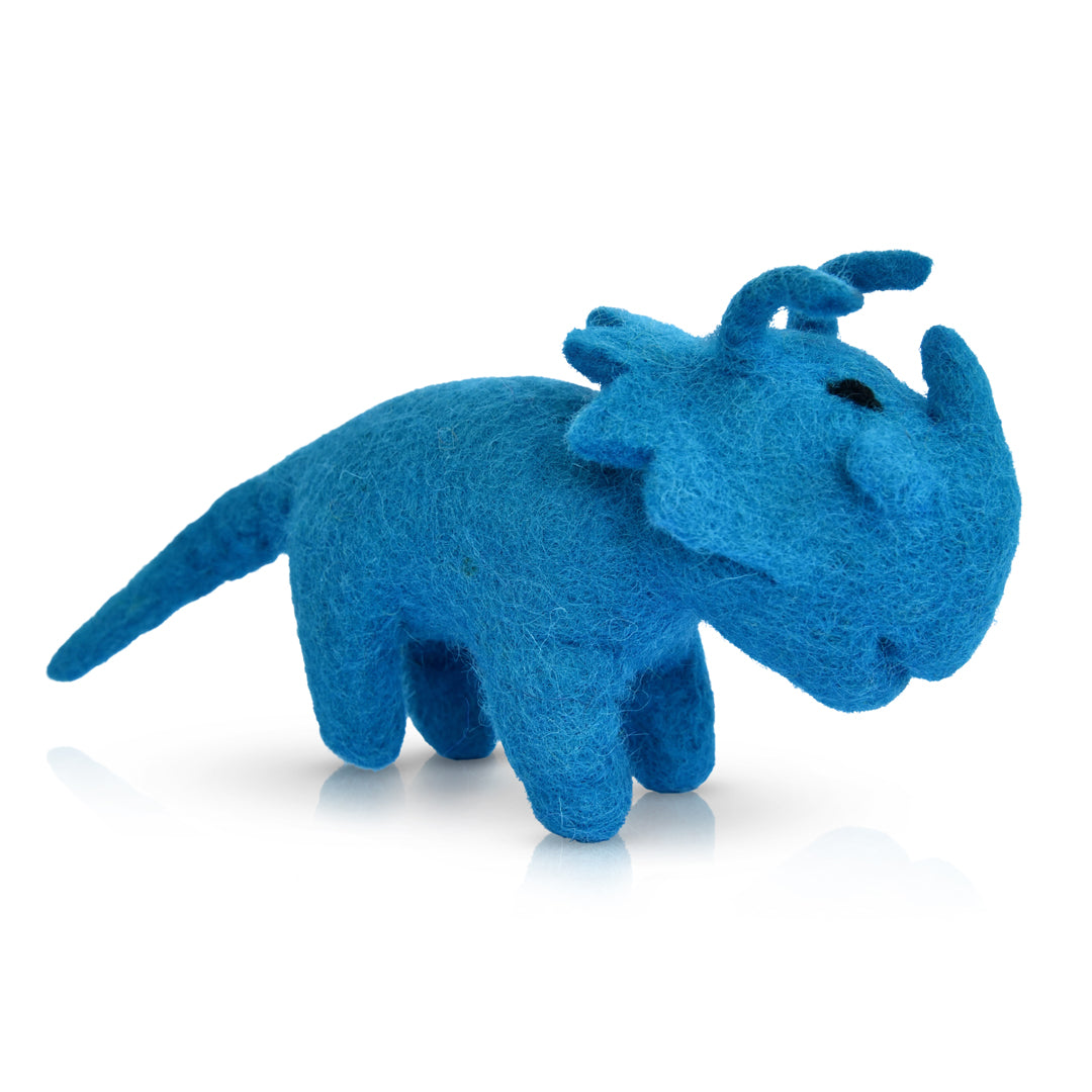 Tiny Triceratops | Mini Blue Felt Dinosaur Toy