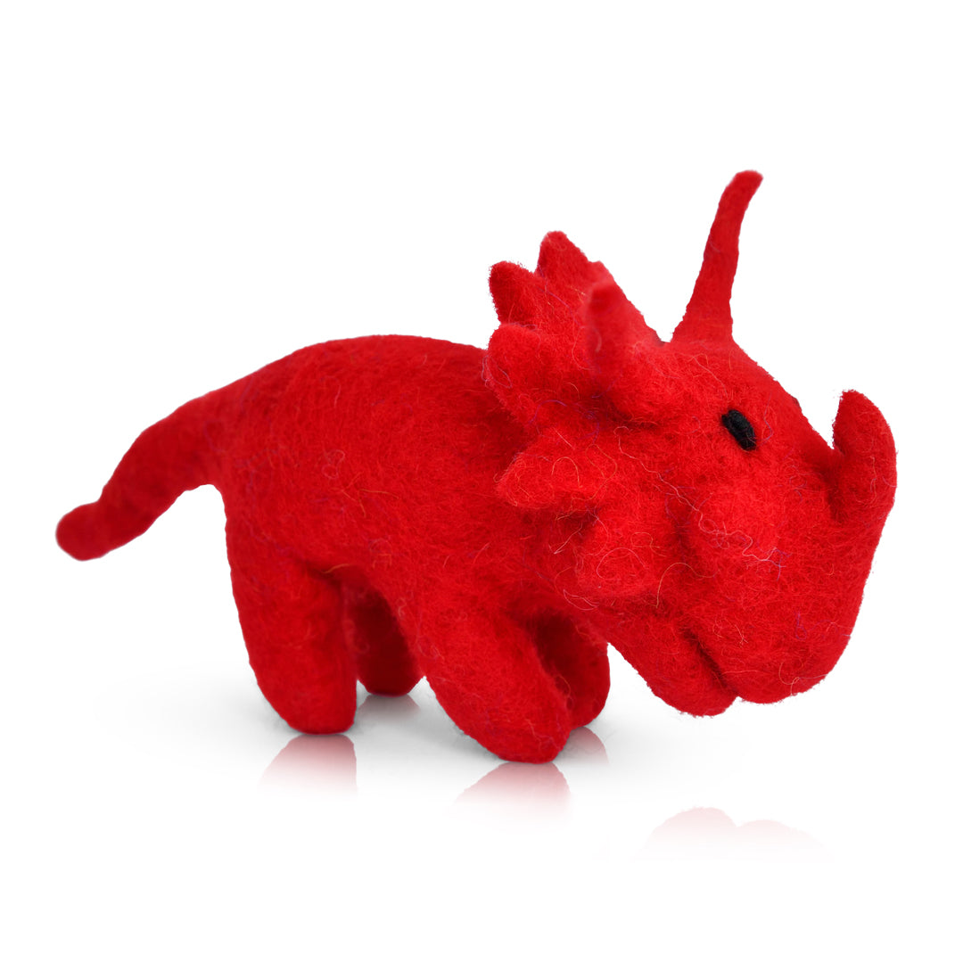 Theatrical Triceratops | Mini Red Felt Dinosaur